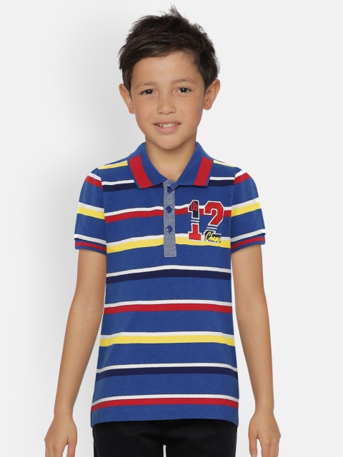 

UNDER FOURTEEN ONLY Boys Blue Striped Polo Collar T-shirt