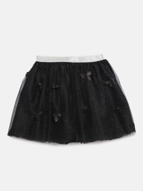

UNDER FOURTEEN ONLY Girls Black Embellished A-Line Pure Cotton Skirt