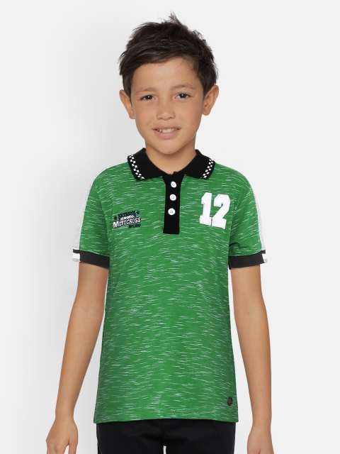 

UNDER FOURTEEN ONLY Boys Green Self Design Polo Collar T-shirt