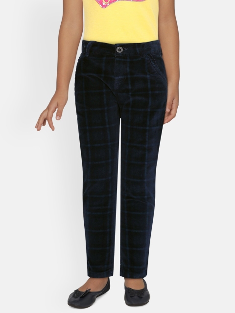 

UNDER FOURTEEN ONLY Girls Navy Blue Regular Fit Checked Trousers