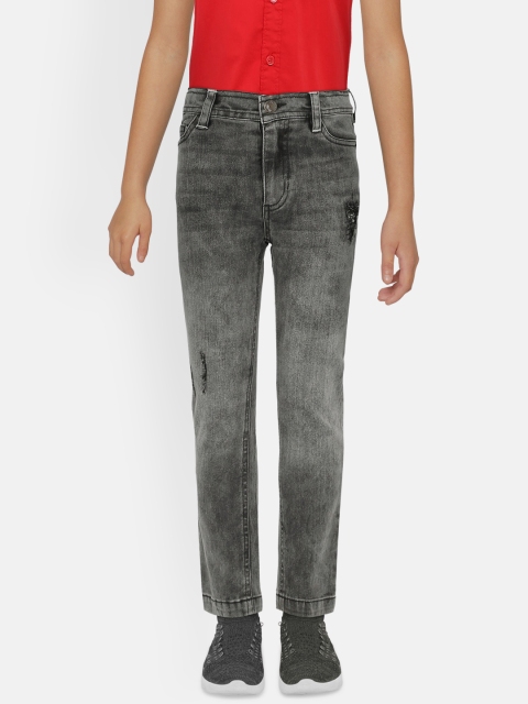 

UNDER FOURTEEN ONLY Boys Grey Regular Fit Mid-Rise Low Distress Jeans
