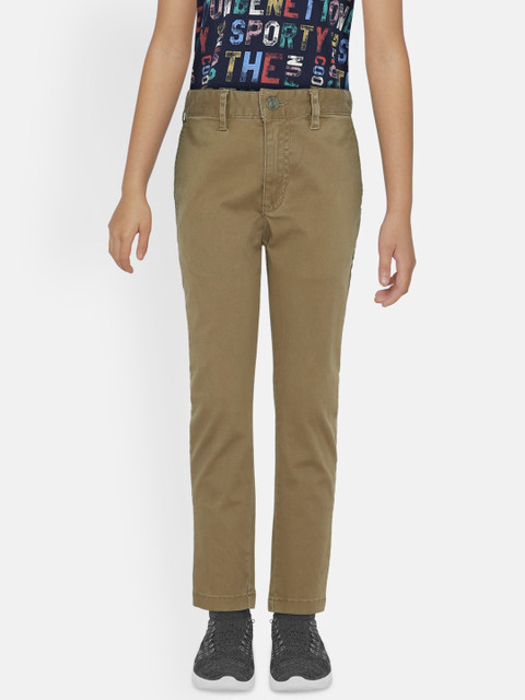 

UNDER FOURTEEN ONLY Boys Khaki Regular Fit Solid Chinos