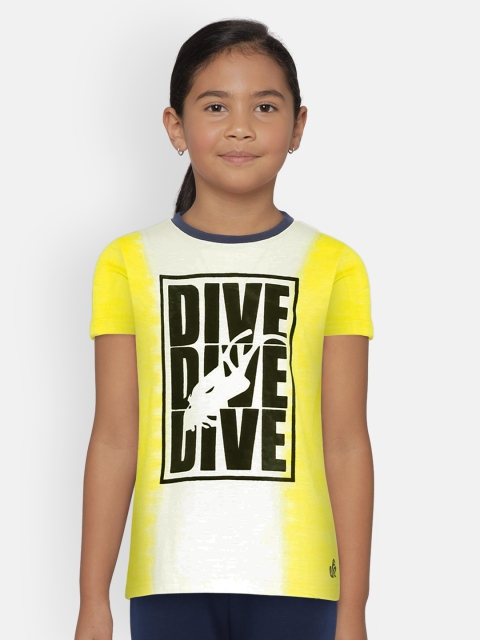 

UNDER FOURTEEN ONLY Boys Yellow And Off-White Colourblocked Round Neck T-shirt