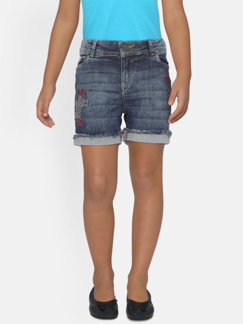 

UNDER FOURTEEN ONLY Girls Blue Washed Regular Fit Denim Shorts