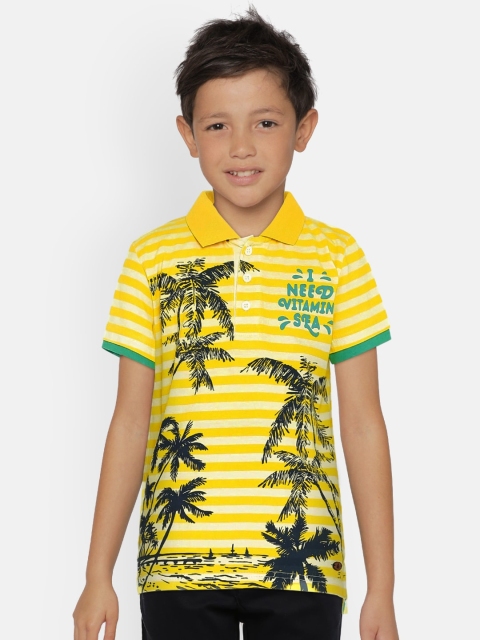 

UNDER FOURTEEN ONLY Boys Yellow & White Striped Polo Collar T-shirt