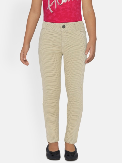 

UNDER FOURTEEN ONLY Girls Cream-Coloured Printed Regular Trousers