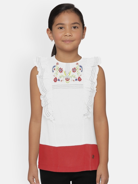 

UNDER FOURTEEN ONLY Girls White Embroidered A-Line Top