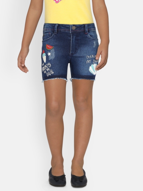 

UNDER FOURTEEN ONLY Girls Blue Washed Regular Fit Denim Shorts