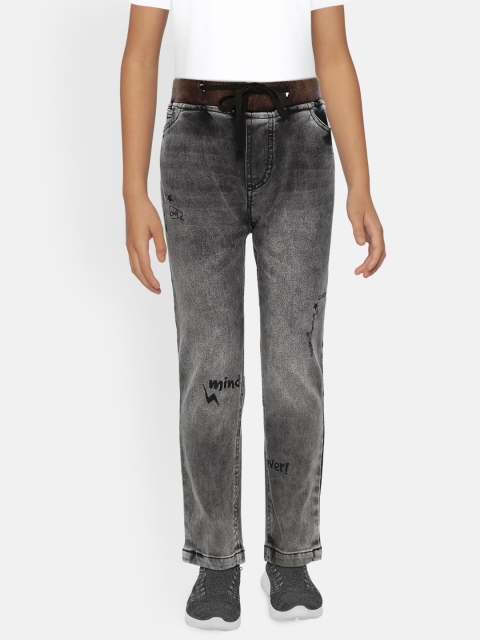 

UNDER FOURTEEN ONLY Boys Black Regular Fit Mid-Rise Low Distress Jeans