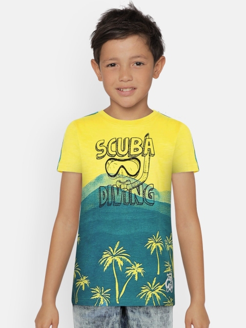 

UNDER FOURTEEN ONLY Boys Yellow Printed Round Neck T-shirt