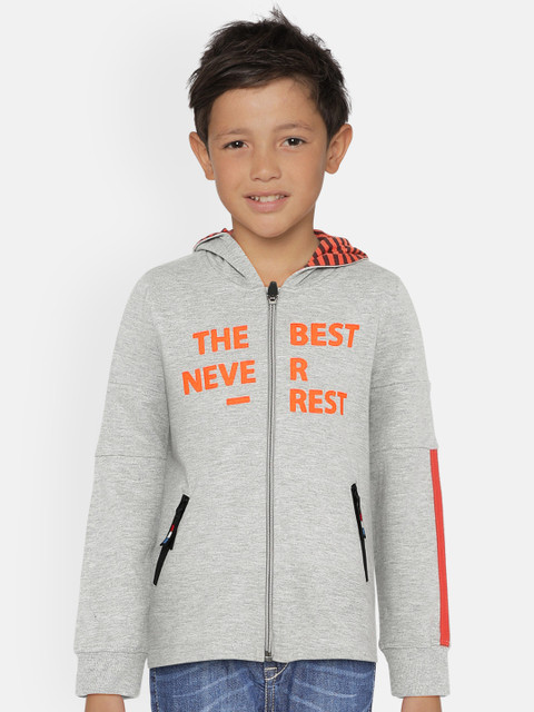 

UNDER FOURTEEN ONLY Boys Grey Printed Hooded Sweatshirt