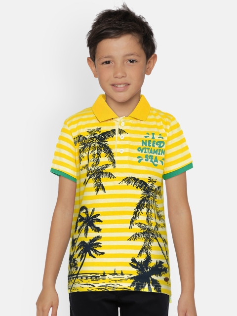 

UNDER FOURTEEN ONLY Boys Yellow Striped Polo Collar T-shirt