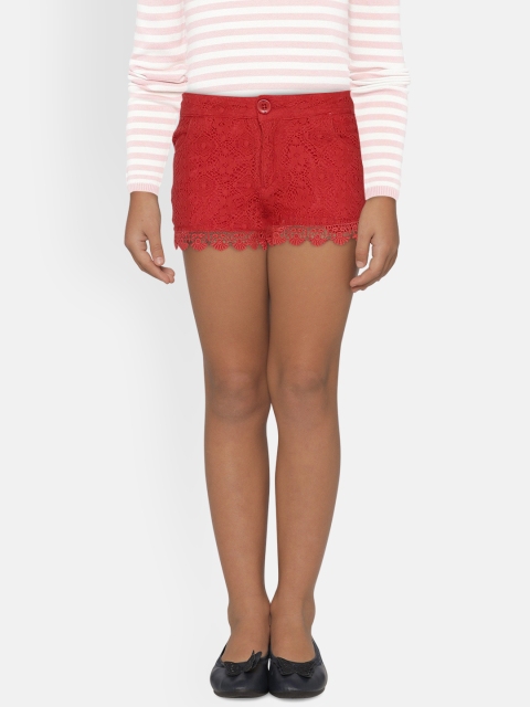 

UNDER FOURTEEN ONLY Girls Red Self Design Regular Fit Hot Pants