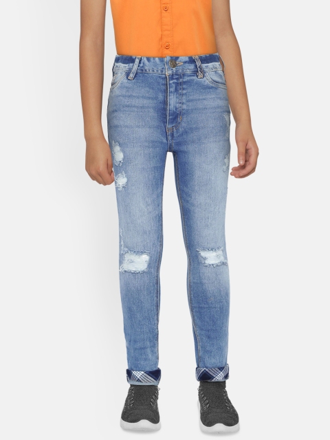 

UNDER FOURTEEN ONLY Boys Blue Regular Fit Mid-Rise Low Distress Jeans
