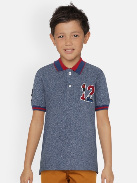 

UNDER FOURTEEN ONLY Boys Navy Blue Solid Polo Collar T-shirt