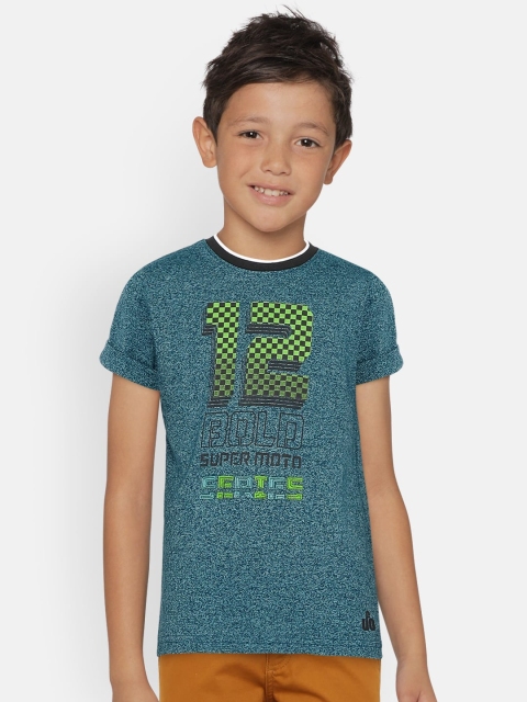 

UNDER FOURTEEN ONLY Boys Teal Blue Printed Round Neck T-shirt