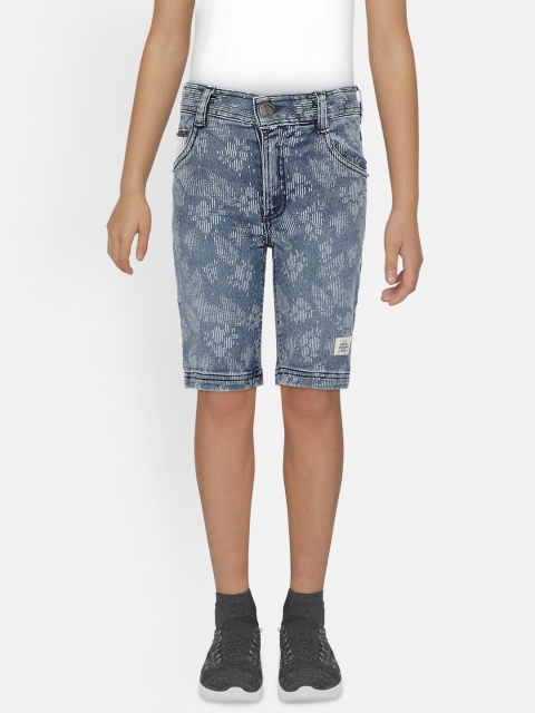 

UNDER FOURTEEN ONLY Boys Blue Printed Regular Fit Denim Shorts