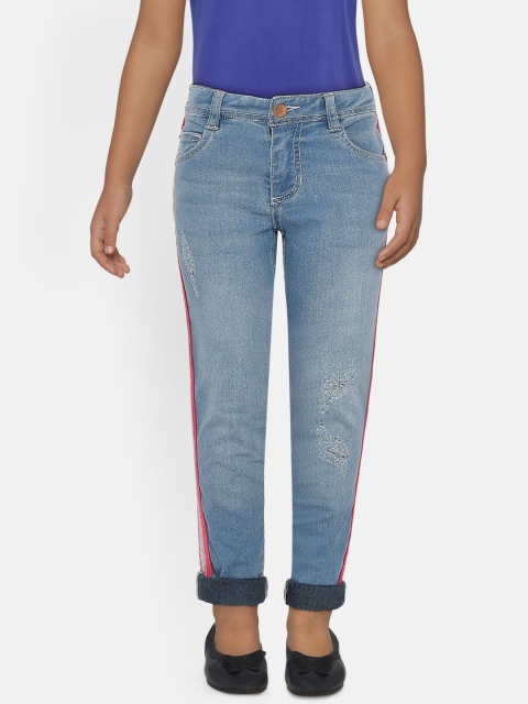

UNDER FOURTEEN ONLY Girls Blue Regular Fit Mid-Rise Low Distress Jeans
