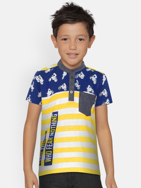 

UNDER FOURTEEN ONLY Boys Yellow And White Striped Polo Collar T-shirt