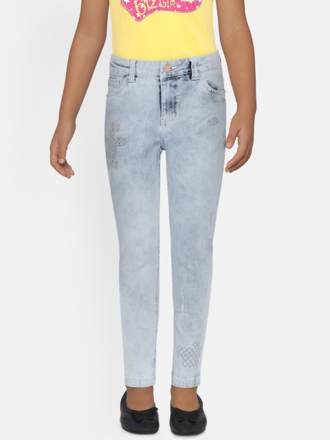 

UNDER FOURTEEN ONLY Girls Blue Regular Fit Mid-Rise Low Distress Jeans
