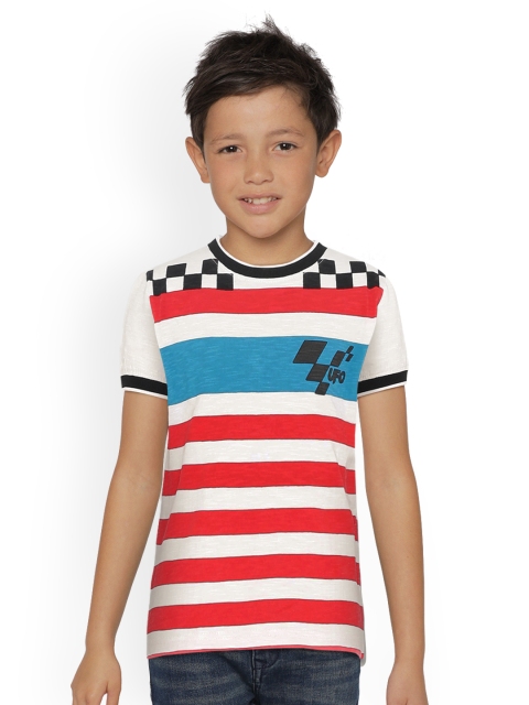 

UNDER FOURTEEN ONLY Boys White Colourblocked Round Neck T-shirt