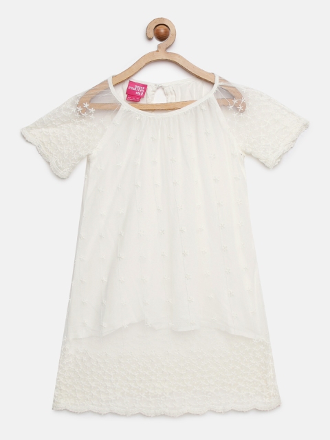 

UNDER FOURTEEN ONLY Girls White Self Design A-Line Dress
