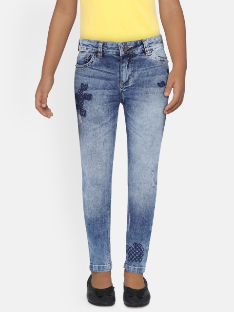 

UNDER FOURTEEN ONLY Girls Blue Regular Fit Mid-Rise Low Distress Jeans