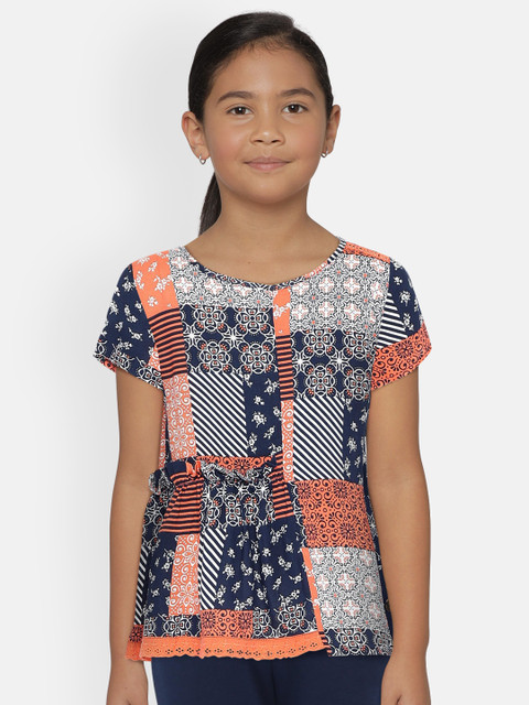 

UNDER FOURTEEN ONLY Girls Multicoloured Printed A-Line Pure Cotton Top, Multi