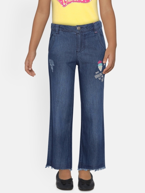 

UNDER FOURTEEN ONLY Girls Navy Blue Wide Leg Mid-Rise Jeans