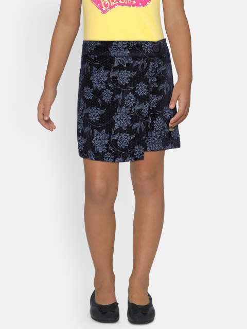 

UNDER FOURTEEN ONLY Girls Black & Navy Blue Printed A-line Skort