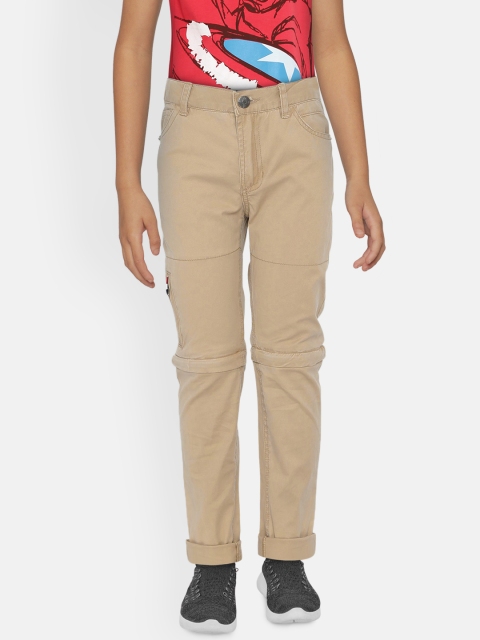 

UNDER FOURTEEN ONLY Boys Beige Regular Fit Solid Cargos