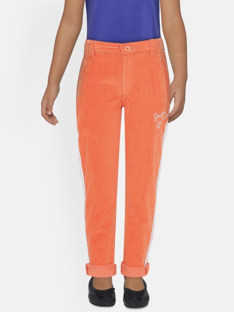 

UNDER FOURTEEN ONLY Girls Orange Regular Fit Striped Regular Trousers