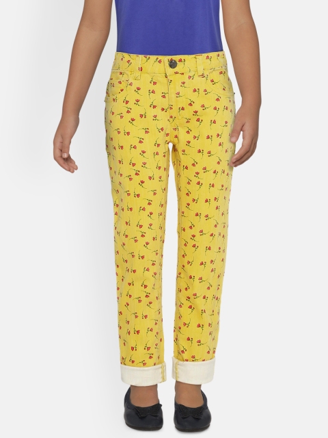 

UNDER FOURTEEN ONLY Girls Yellow & Red Regular Fit Printed Trousers