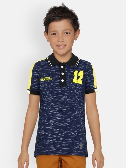 

UNDER FOURTEEN ONLY Boys Navy Blue Printed Polo Collar T-shirt