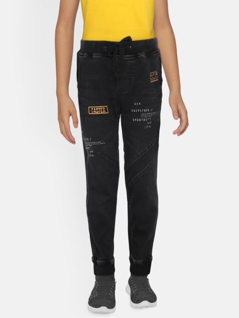 

UNDER FOURTEEN ONLY Boys Black Jogger Mid-Rise Clean Look Jeans