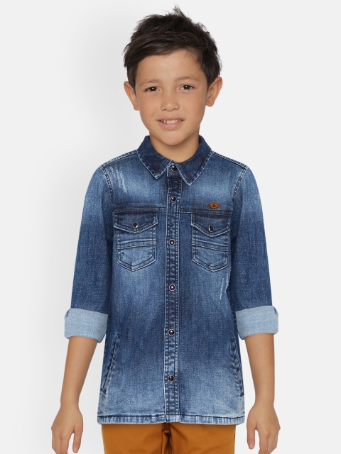 

UNDER FOURTEEN ONLY Boys Navy Blue Washed Denim Jacket