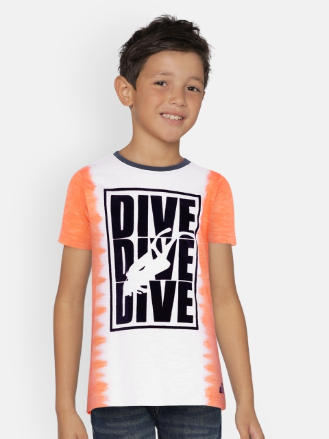 

UNDER FOURTEEN ONLY Boys Orange & White Printed Round Neck T-shirt