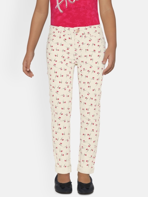 

UNDER FOURTEEN ONLY Girls White Regular Fit Printed Trousers
