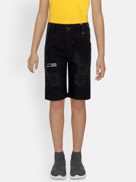 

UNDER FOURTEEN ONLY Boys Black Washed Regular Fit Denim Shorts