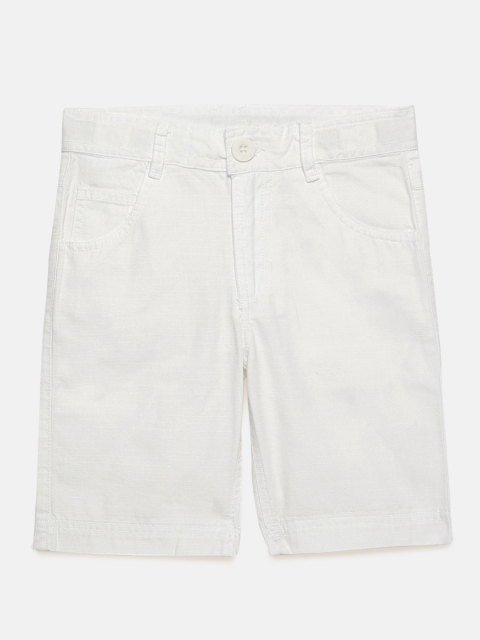 

UNDER FOURTEEN ONLY Boys White Solid Regular Fit Denim Shorts