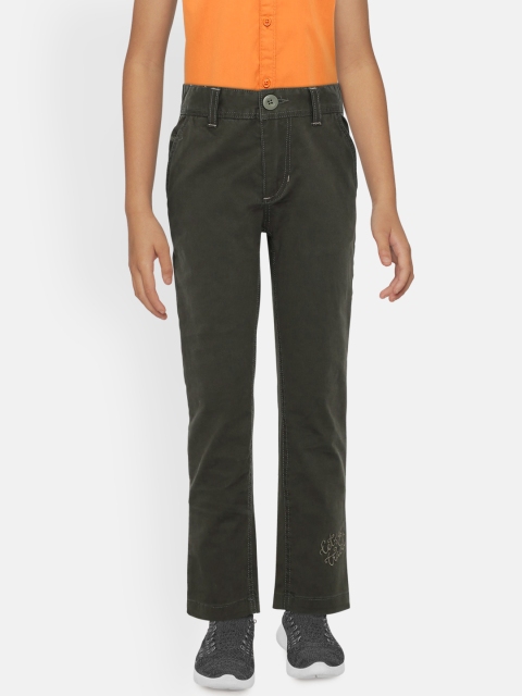 

UNDER FOURTEEN ONLY Boys Olive Green Regular Fit Solid Trousers