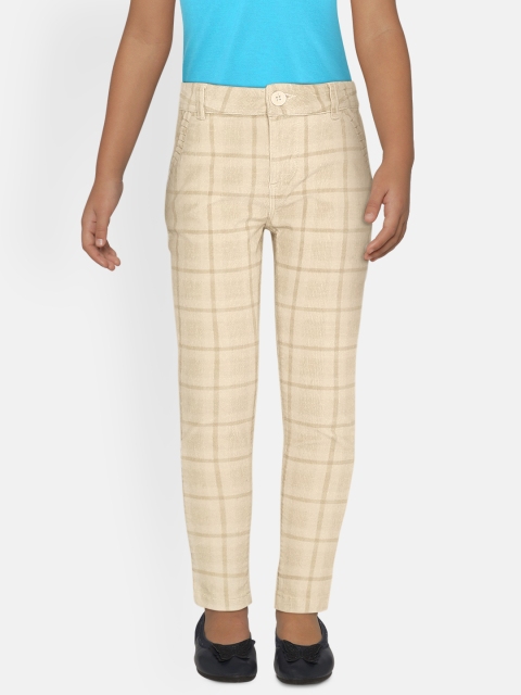 

UNDER FOURTEEN ONLY Girls Beige Regular Fit Checked Trousers