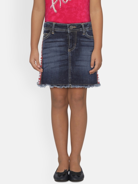 

UNDER FOURTEEN ONLY Girls Navy Blue Washed Denim Skirt