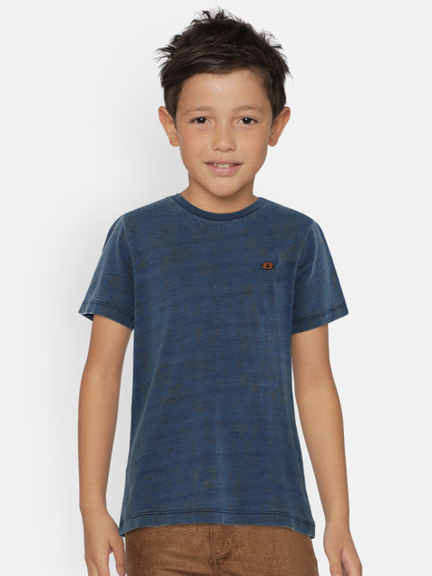

UNDER FOURTEEN ONLY Boys Blue Self Design Round Neck T-shirt
