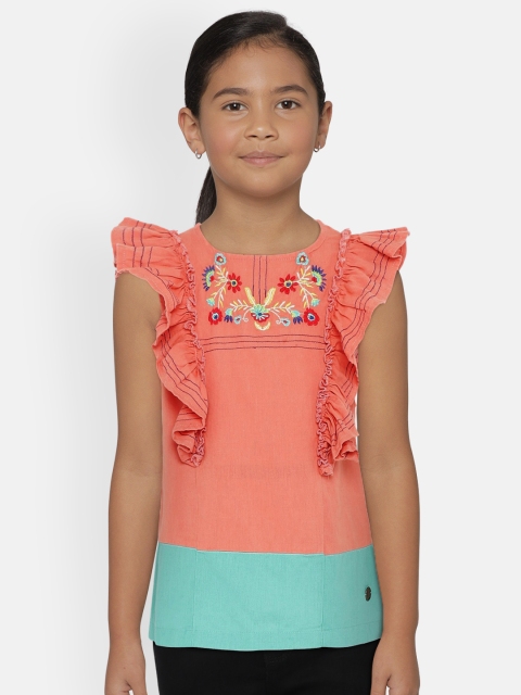 

UNDER FOURTEEN ONLY Girls Coral Embroidered Top