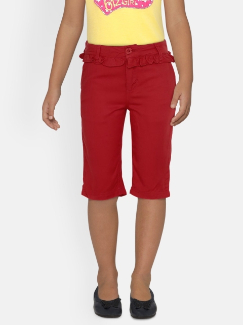 

UNDER FOURTEEN ONLY Girls Red Regular Fit Solid 3/4th Trousers