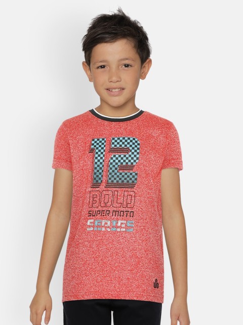 

UNDER FOURTEEN ONLY Boys Coral Red Printed Round Neck T-shirt