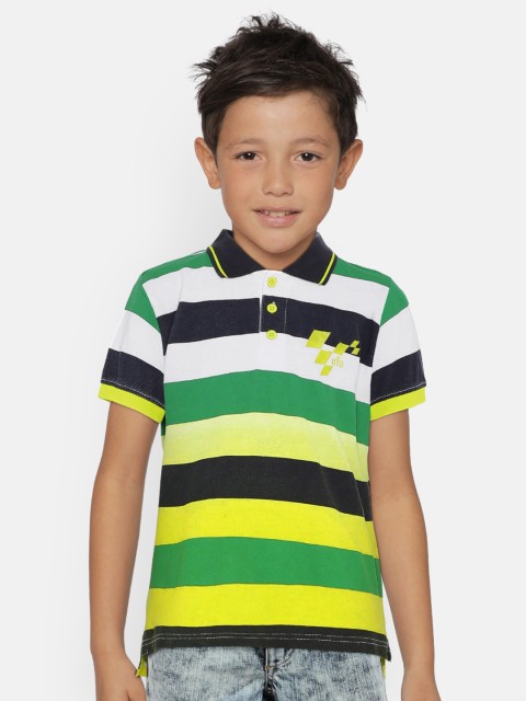 

UNDER FOURTEEN ONLY Boys Green & Yellow Striped Polo Collar T-shirt