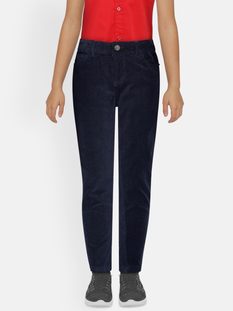 

UNDER FOURTEEN ONLY Girls Navy Blue Regular Fit Self Design Regular Trousers