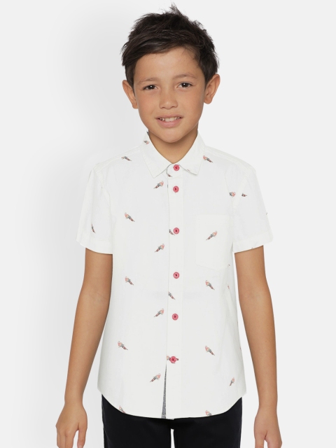 

UNDER FOURTEEN ONLY Boys White & Coral Regular Fit Printed Casual Shirt